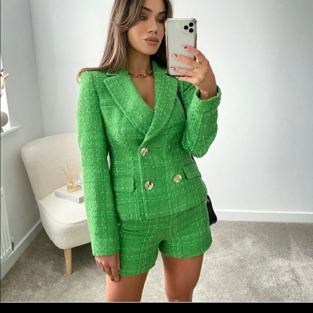 2-pc ZARA Cropped Textured Blazer and Shorts set